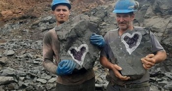 Thợ mỏ Uruguay phát hiện thạch anh tím hình trái tim hiếm có